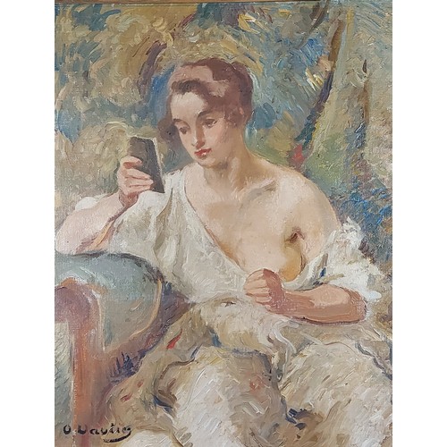 90 - Otto Vautier, study of a seated lady wearing period dress in a garden setting, oil on canvas, signed... 