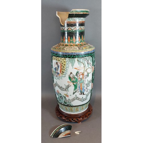 64 - A 19th Century Chinese vase decorated with figures amongst foliage with polychrome enamels highlight... 