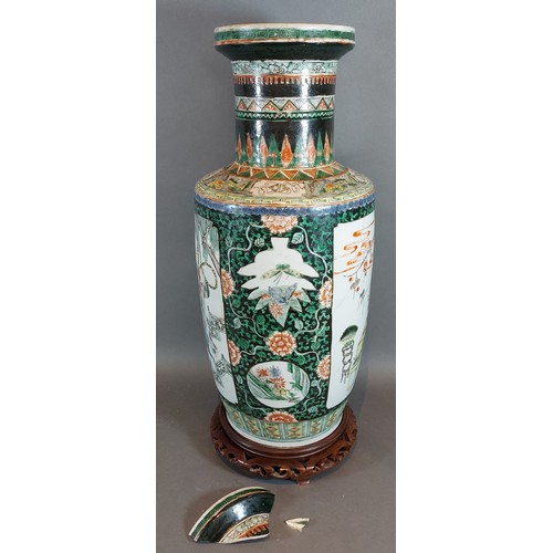 64 - A 19th Century Chinese vase decorated with figures amongst foliage with polychrome enamels highlight... 