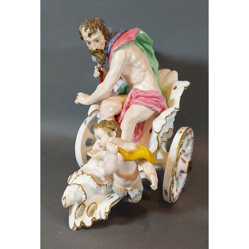 67 - PLEASE COLLECT.  A Meissen porcelain group in the form of Neptune and Putti in a chariot with four s... 