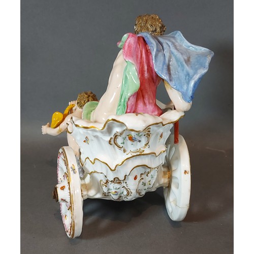 67 - PLEASE COLLECT.  A Meissen porcelain group in the form of Neptune and Putti in a chariot with four s... 