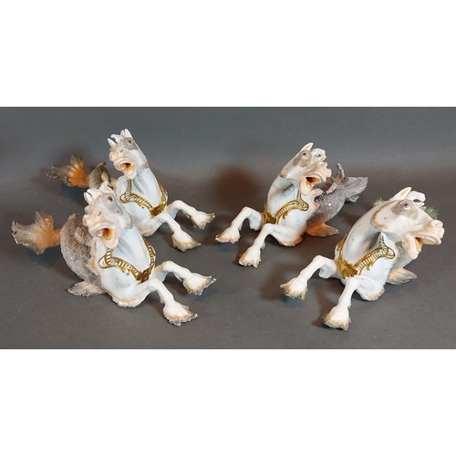 67 - PLEASE COLLECT.  A Meissen porcelain group in the form of Neptune and Putti in a chariot with four s... 