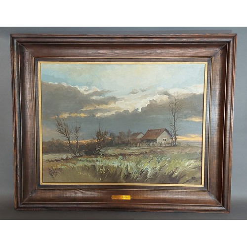 93 - Josef Lacki, view of a farm within a rural setting, oil on canvas, signed, 45cms x 60cms, together w... 