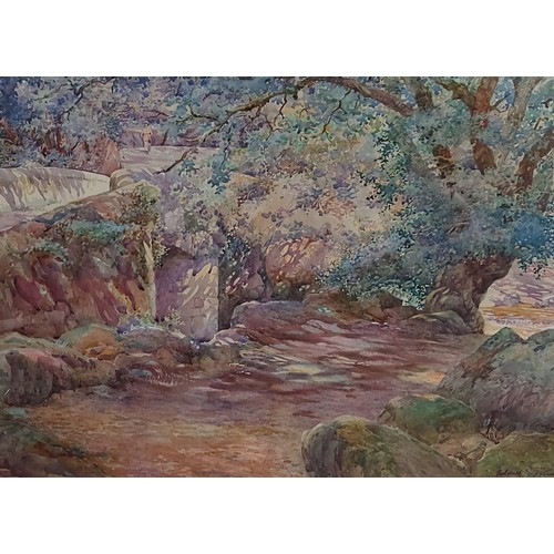 95 - Frederick Pedrick, rural scene with boulders before a track, watercolour, signed, 34cms x 49cms