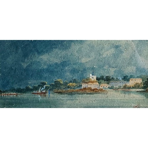 97 - DONATED. W B Hardy, river scene with rowers, watercolour, signed, 11cms x 23cms