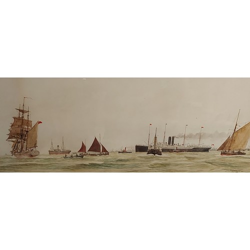 98 - Kenneth Denton Shoesmith, marine scene with steam ships and sailing vessels, watercolour, signed and... 