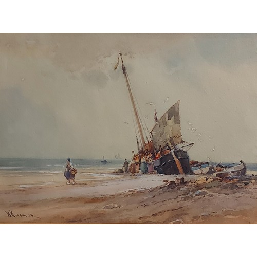 100 - William Knox, unloading the catch, watercolour, signed, 27cms x 37cms