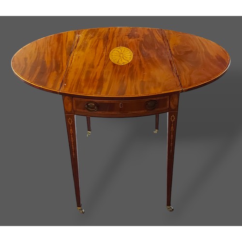 425 - A 19th Century inlaid oval Pembroke table, the shell inlaid top above square tapering legs, 77cms x ... 