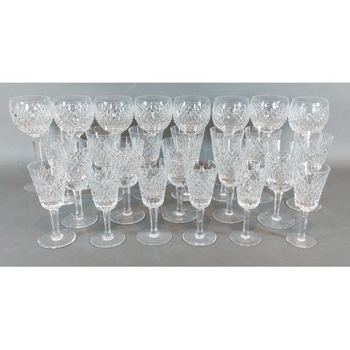 1 - A set of eight Waterford Alana pattern hock glasses together with twelve matching wine glasses and s... 