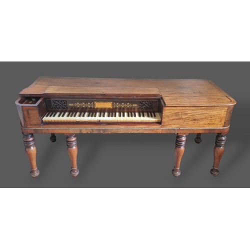 311 - A Regency mahogany square piano by Samuel John Noble, London with brass inlay and raised upon turned... 