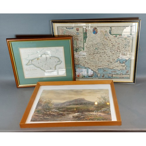 72 - COMBINED WITH LOT 71, A coloured map of Dorset together with another small map and a watercolour by ... 