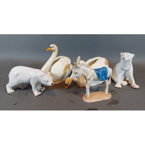 19 - A Minton porcelain model in the form of a swan together with another similar, a Nymphenburg model of... 