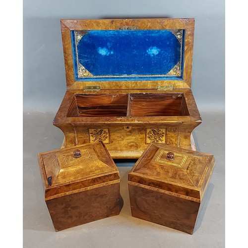 257 - A 19th Century Tonbridge ware tea caddy with Berlin Tapestry panels, the hinged top enclosing two li... 