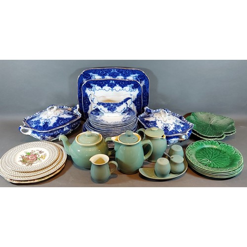 28 - A Denby part breakfast service together with other ceramics to include green leaf relief moulded pla... 