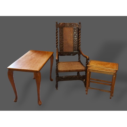 338 - A mahogany bureau, together with another smaller bureau, two occasional tables and four side chairs