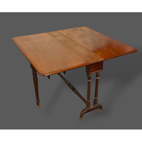 352 - A Victorian mahogany large Sutherland table, the rectangular drop flap top raised upon turned end su... 