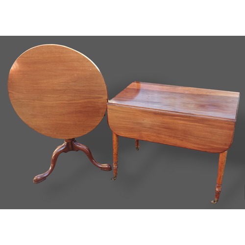 363 - A 19th Century mahogany tilt top table with a turned centre column and pad feet together with a 19th... 