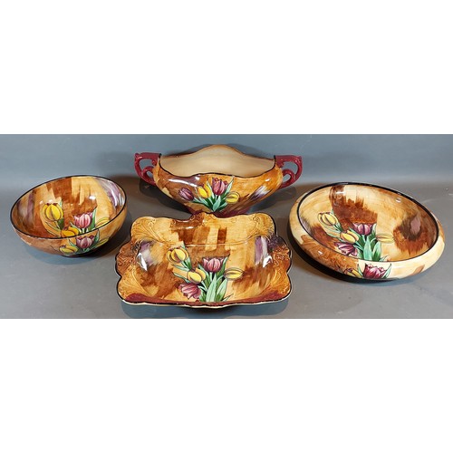 37 - Two Tunstall Tuliptime pattern bowls together with a matching dish, a two handled vase and Seven Tun... 