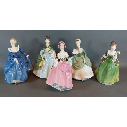 48 - A Royal Doulton figure Ballad Seller HN 2266, together with four other Royal Doulton figures, Fragra... 