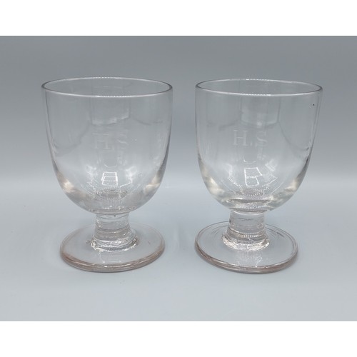 53 - A pair of 19th Century glass rummers, each with engraved initials, 14cms tall