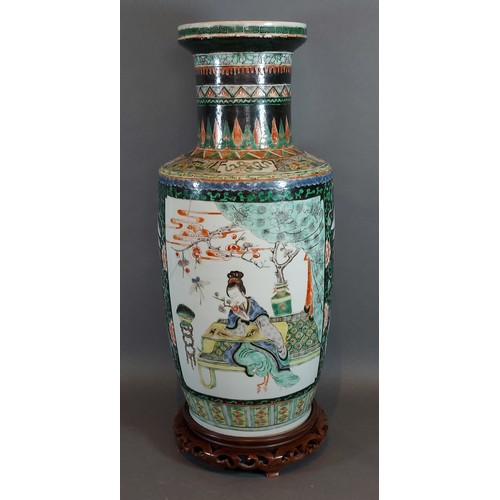 59 - A 19th Century Chinese vase decorated with figures amongst foliage with polychrome enamels highlight... 