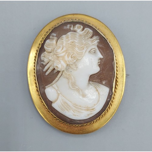 189 - A 9ct gold framed cameo brooch, 3.5cms by 4.5cms, 7.7gms