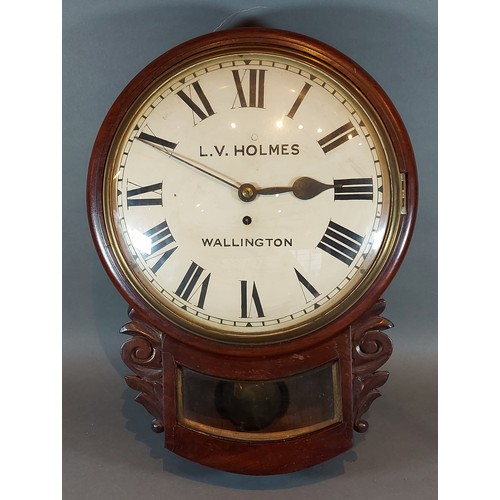 222 - A 19th Century mahogany cased wall clock with single fusee movement, inscribed L.V. Holmes, Wallingt... 