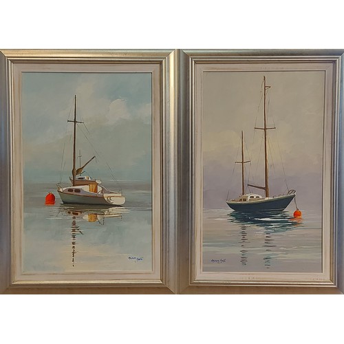 51 - Malachi Smith, a pair of oils on canvas, Sailing Boats at Sea, signed, 88cms by 52cms