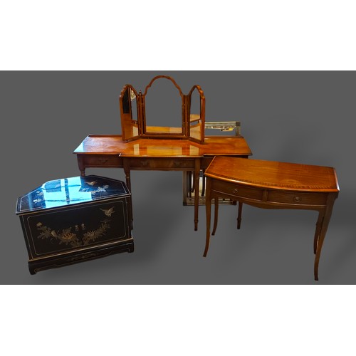 245 - A 20th Century mahogany serving table together with a similar bow fronted side table, a rectangular ... 