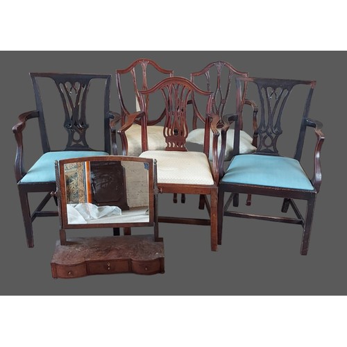 372 - COLLECTED     A set of eight 19th Century mahogany dining chairs with shaped backs above stuff-over ... 