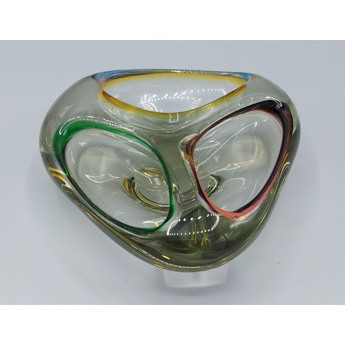 14 - A Murano multi coloured glass tri compartment bowl, 5.5cms tall