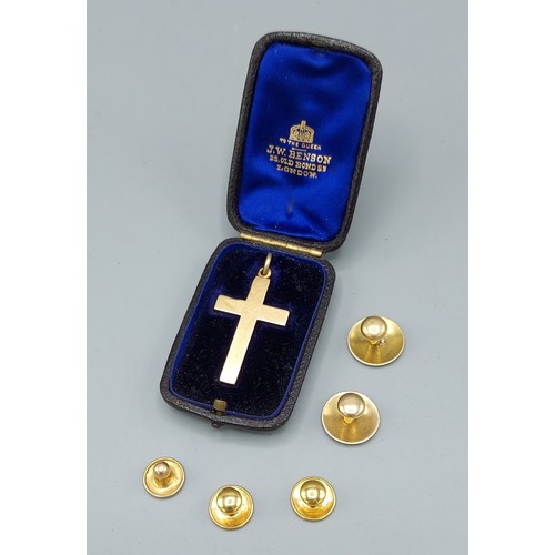 152 - An 18ct gold cross pendant within original box, together with five 18ct gold dress studs, 13.2gms