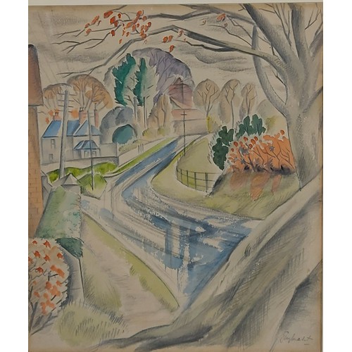 55 - Guy Seymour Warre Malet, A Village Street on a Rainy Day, C1930, watercolour, Signed, 29cms by 24cms