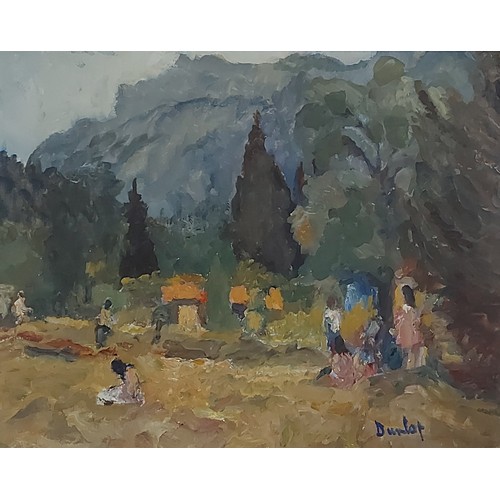 62 - Ronald Ossory Dunlop, figures in a landscape, oil on canvas, signed, 34cms x 45cms