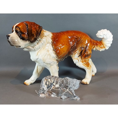 18 - A Waterford glass model of a Tiger together with a large Goebel model of a St. Bernard