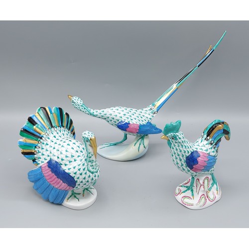 19 - A Herend model in the form of a Turkey, a Pheasant and a Chicken decorated in the Imari pallette