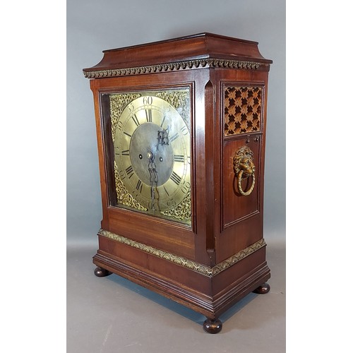 226 - A mahogany and gilded bracket clock, the brass dial inscribed J. Wilks Wolverton, with Roman and Ara... 