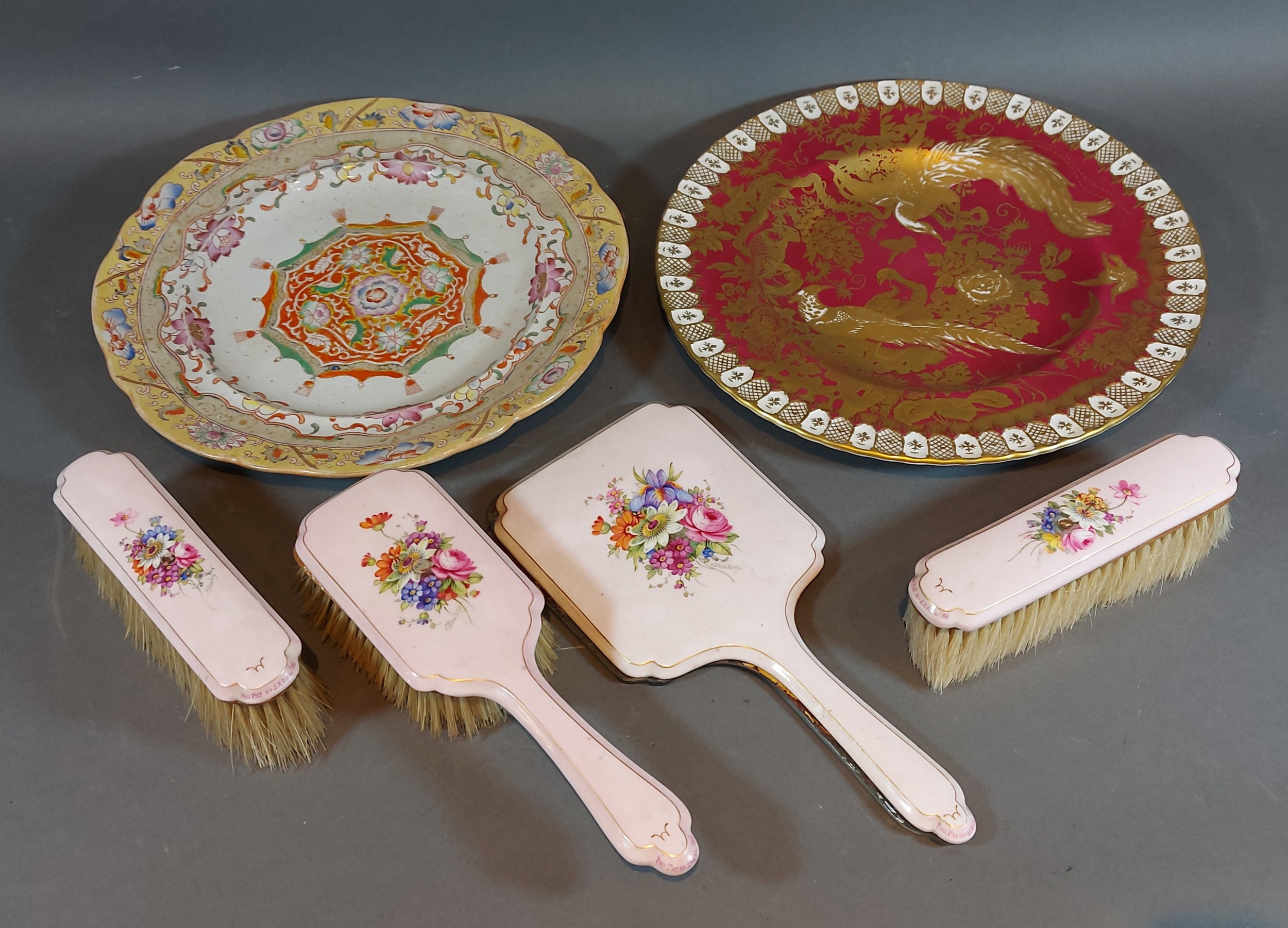 A Royal Crown Derby gilded cabinet plate together with a Masons ...