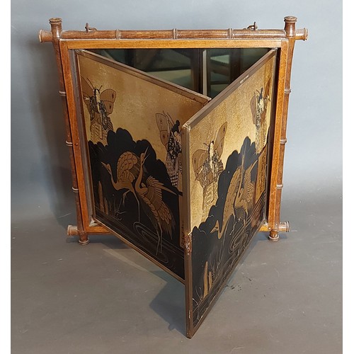 235 - A late 19th century Brevete bamboo framed Japanese style Triptych folding mirror together with a col... 