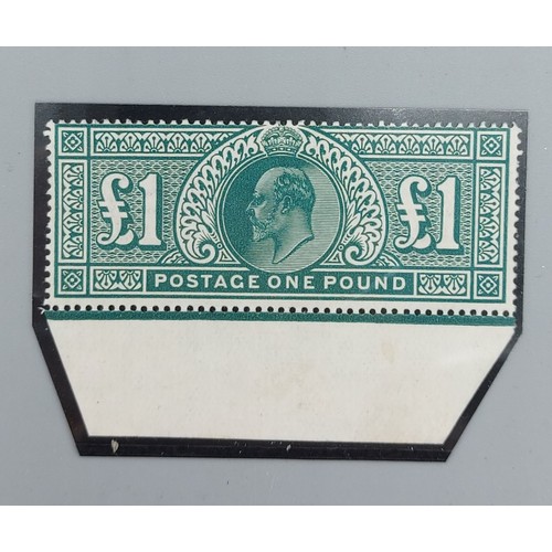 237 - SG320-M56 One Pound stamp, Edward VII deep green mint with bottom margin