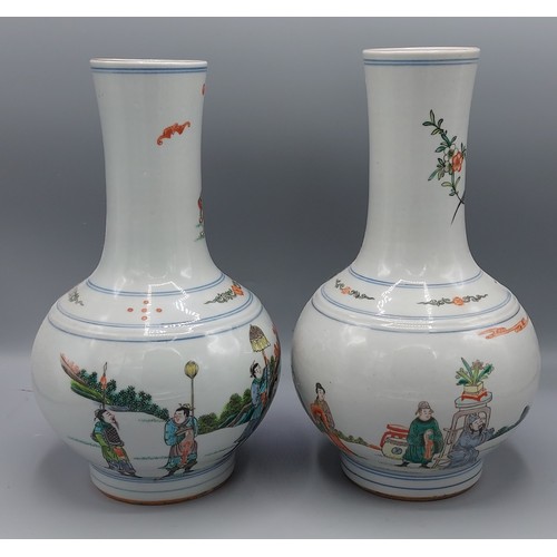 15 - A pair of Chinese porcelain bottle neck vases, decorated with figure within a landscape, six charact... 