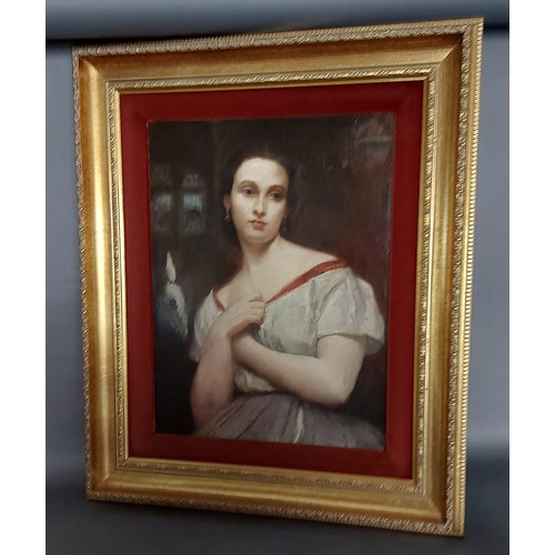 60 - Continental School, portrait of a girl in period dress, oil on canvas, unsigned, 49cms x 38cms