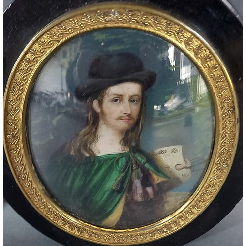 65 - A pair of 19th century portrait miniatures depicting gentlemen in period dress, oil on board, 12.5cm... 