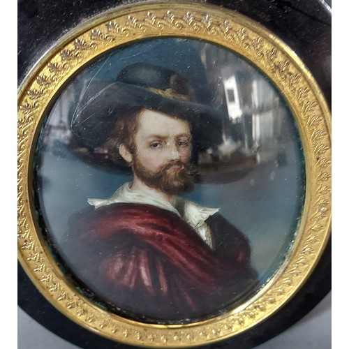 65 - A pair of 19th century portrait miniatures depicting gentlemen in period dress, oil on board, 12.5cm... 