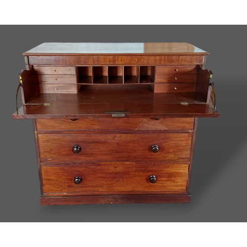 349 - A William IV mahogany secretaire chest, with a fitted secretaire drawer above three further drawers ... 