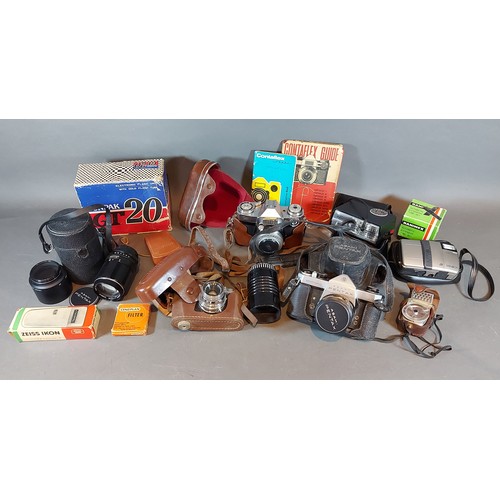 227 - A Zeiss Ikon Contaflex camera together with a Asahi Pentax Sportmatic camera and a collection of acc... 