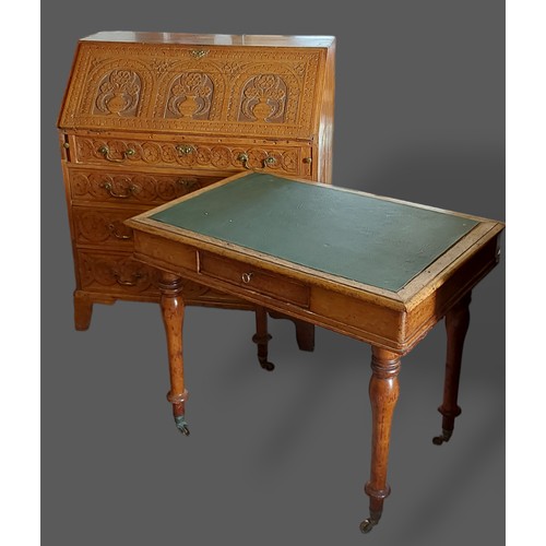 376 - A Victorian oak library table together with a 19th Century oak bureau