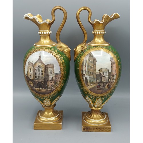 27 - A pair of 19th Century Bloor Derby jug vases, each decorated with two reserves, Amalfi In The Bay Of... 