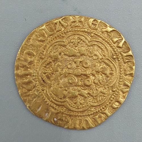 159 - An Edward III Gold Quarter Noble, 1.8gms, 1.9cms diameter