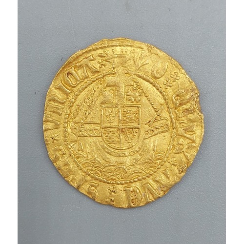 160 - A Henry VIII Gold Half Angel, 2.5gms, 2cms diameter